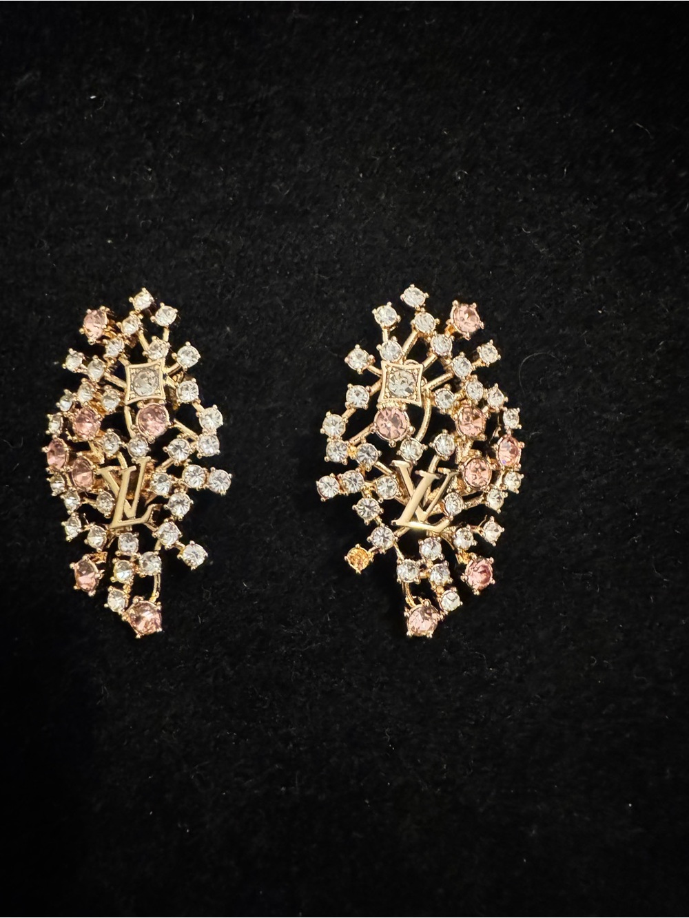 Louis Vuitton Gold Tone Pink Crystal Floral Cluster Earrings - Picture 5 of 7